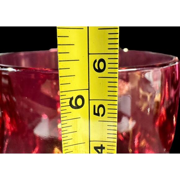Vintage Bartlett Collins Red Cranberry Flash Thumbprint Water Goblet Lot Of 3 - Picture 10 of 11